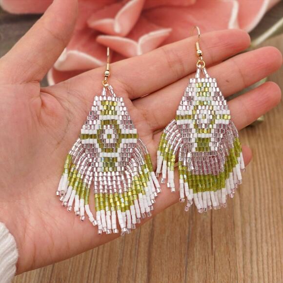 Boho Handmade Colorful Beaded Tassel Earrings - Picture 1 of 6